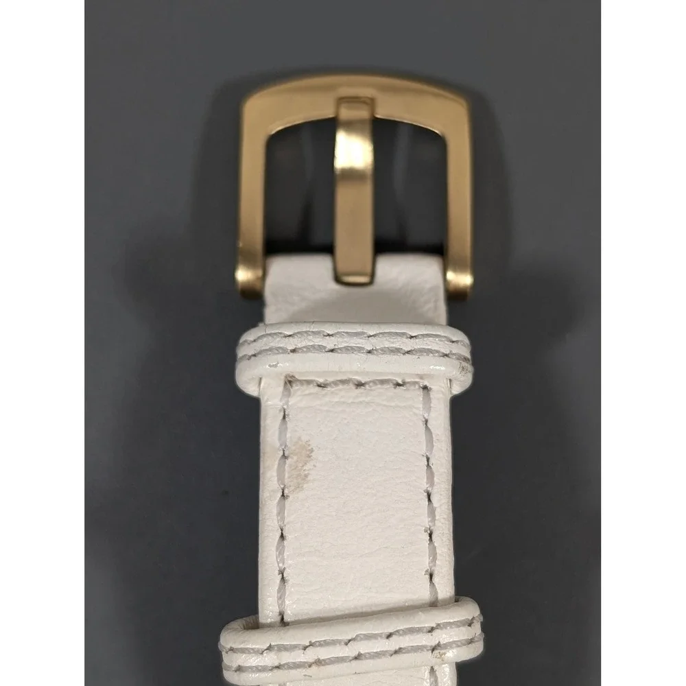 Ecclissi Womens White Leather Watch Gold Tone Square Minimalist‎ 7
